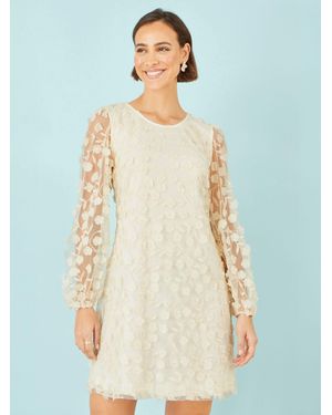 Yumi' Long Sleeve Floral Applique Tunic - Natural