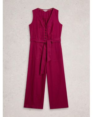 White Stuff Betty Linen Jumpsuit - Red