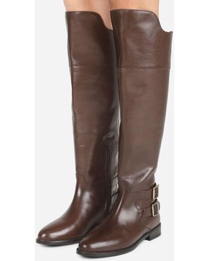 Bronx Felise Leather Knee High Boots - Brown