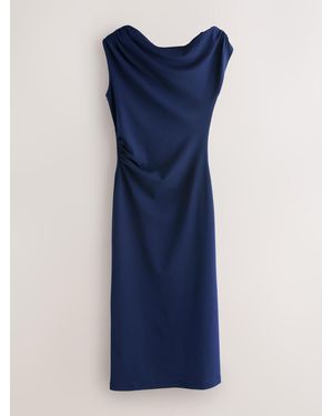 Next Draped Off The Shoulder Ruched Midi Occasion Dress - Blue