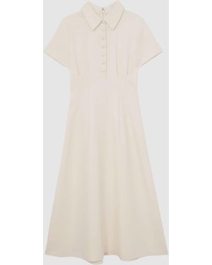 Reiss Mari Button-Neck Short-Sleeve Midi Dress - White