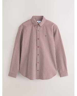 Next Burgundy Geo Print Stretch Oxford Long Sleeve Shirt - Pink