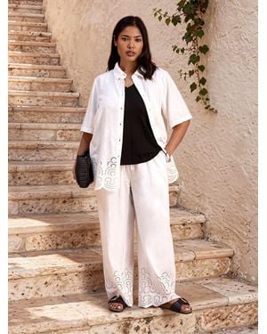Live Unlimited Linen Blend Broderie Shirt - Natural
