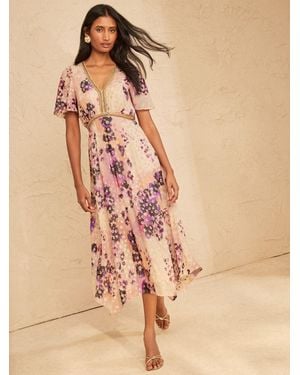 Love & Roses Hanky Hem Angel Sleeve Midi Dress - Natural
