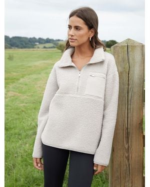 Threadbare Mushroom Borg Half Zip Fleece - White
