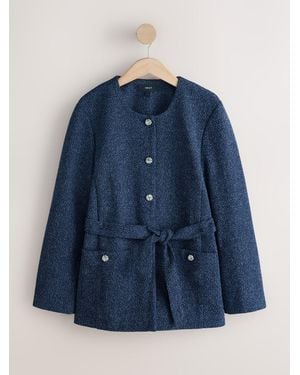 Next Fleck Boucle Belted Jacket - Blue