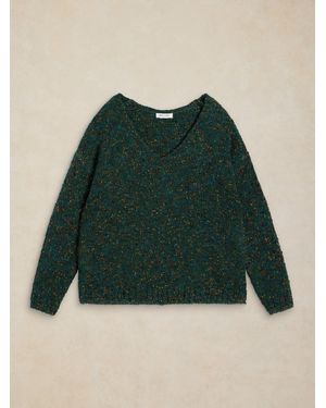 White Stuff Texture V-Neck Sweater - Green