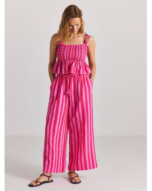Simply Be Stripe Beach Pants And Top Co-Ord Set - Pink
