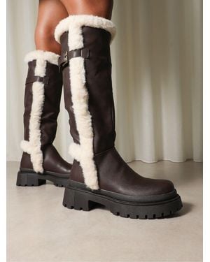 SIMMI Earhart Faux Fur Detail Chunky Boots - Brown
