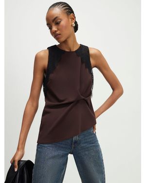 River Island Sleeveless Lace Trim Twist Front Top - Blue