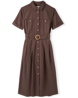 Celtic & Co. Belted Safari Midi Shirt Dress - Brown