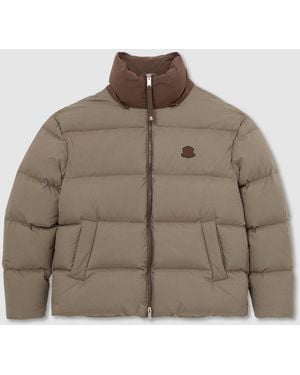 Reiss Multi Scott Monogram Check Puffer Jacket With Detachable Hood - Brown