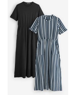 Threadbare Crew Neck Jersey Midi Dresses With Patch Pockets 2 Pack - Black