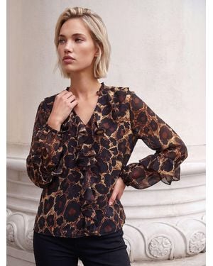 Roman Animal Print Ruffle Top - Brown