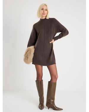 River Island Long Sleeve Oversized Cozy Knit Mini Dress - Natural