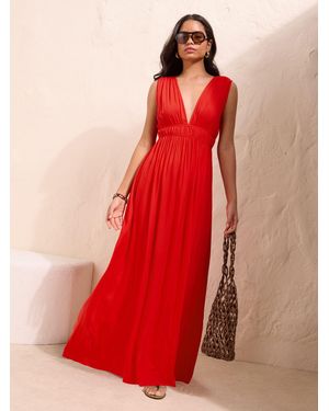 Friends Like These V-Neck Plunge Sleeveless Maxi Dress - Red