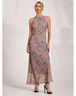 Jolie Moi Printed Halterneck Midaxi Dress - Pink