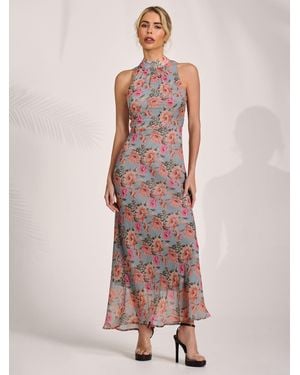 Jolie Moi Printed Halterneck Midaxi Dress - Pink