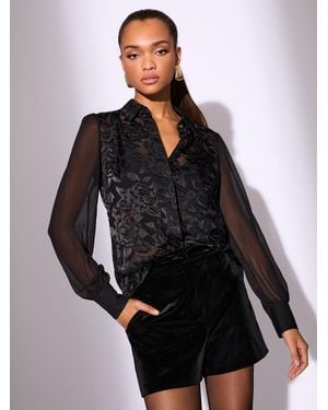 Lipsy Burnout Button Through Shirt - Black