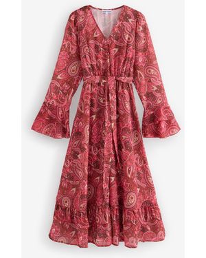 ANOTHER SUNDAY Paisley Frill Sleeve Midi Dress - Red