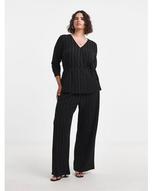 Simply Be Stripe Metallised Fiber Elasticated Waist Pants - Black