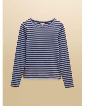 Joules Sophie & Striped Long Sleeve Ribbed Fitted T-Shirt - Blue