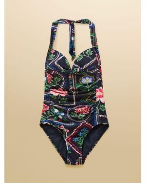 Joules Jasmine Halterneck Tummy Control Swimsuit - Blue