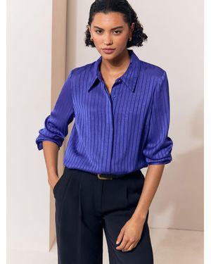 Lipsy Satin Stripe Burnout Shirt - Blau