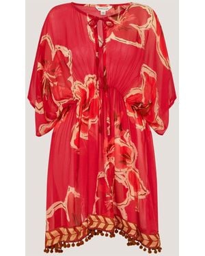 Monsoon Yasmin Floral Print Mini Kaftan - Red