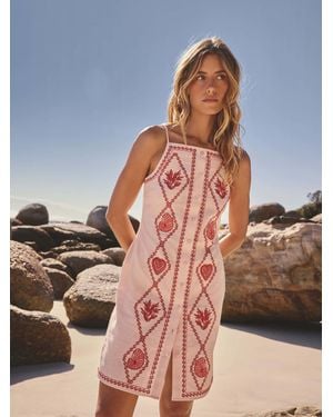 Next Embroidered Mini Shift Dress With Linen - Multicolor