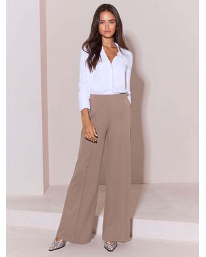 Lipsy Taupe High Waist Wide Leg Jersey Pants - Purple