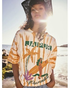 Next Ecru Graphic Tie Dye Short Sleeve Crew Neck T-Shirt - Metallic
