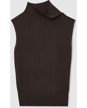 Reiss Honey - Chocolate Brown Ultra-soft Merino Wool Funnel-neck Vest, Xl (us 16-18) - Multicolor