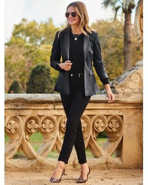 Sosandar Premium Faux Leather Blazer - Metallic