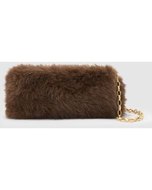 Reiss Lottie - Chocolate Faux-fur Shoulder Bag, One - Brown