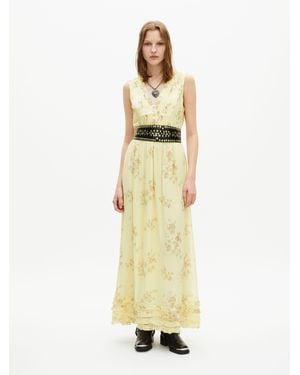 The Kooples V-Neck Sheered Waist Floral Midi Dress - Metallic