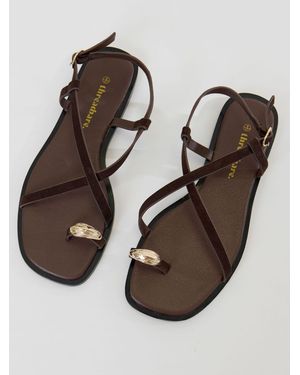 Threadbare Cross Strap Toe Loop Sandals - Brown