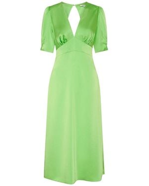 OMNES Odette Puff Sleeve Midi V-Neck Dress - Green