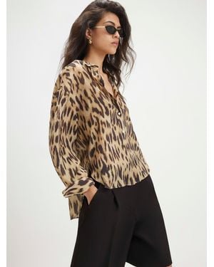River Island Long Sleeve Leopard Print Oversized Blouse - Brown