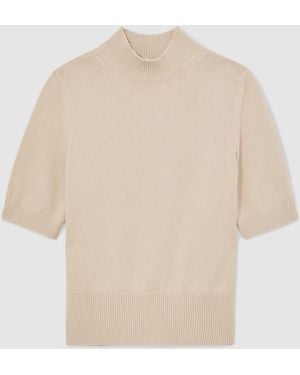 Reiss Aria Cotton And Wool Funnel-Neck Knit Top - Natural