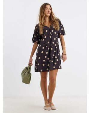 Simply Be Printed Linen Button Up Shift Dress - Brown