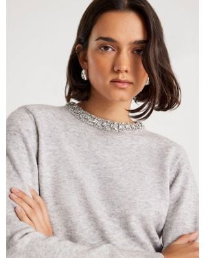River Island Crew Neck Embellished Trim Sweater - Gray