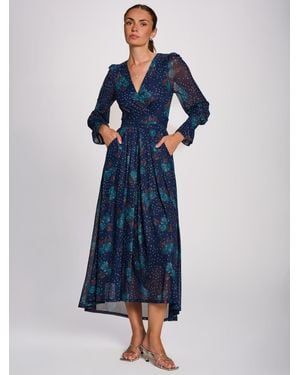 Jolie Moi Long Sleeve Maxi Mesh Dress - Blue