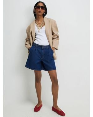 River Island Belted Waist Tailored Denim Shorts - Blue