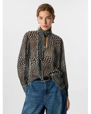 Whistles Mixed Spot Scarf Sheer Blouse - Blue
