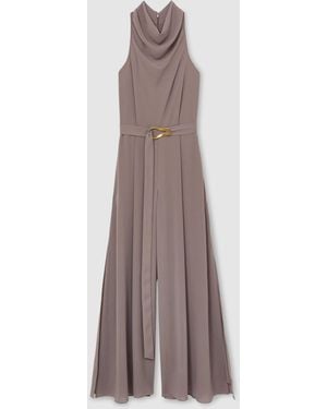 ATELIER Cowl-Neck Belted Wide-Leg Jumpsuit - Brown