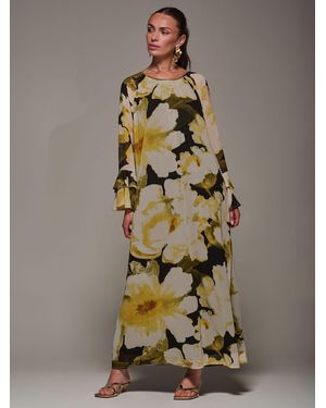 Jolie Moi Chiffon Long Sleeve Shift Maxi Dress - Yellow