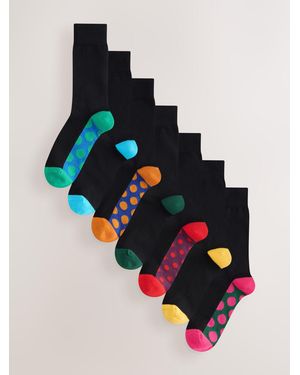 Next Bright Polka Dot Footbed Essential Cotton Rich Socks 7 Pack - Black