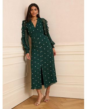 Love & Roses Embroidered Ruffle Midi Dress - Green