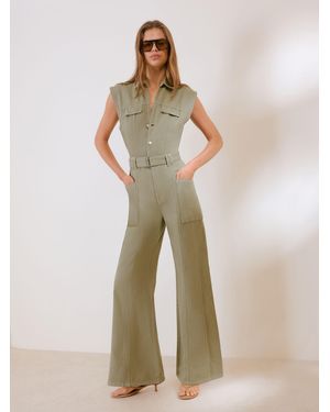Friends Like These Sleeveless Belted Denim Utility Jumpsuit - Natural